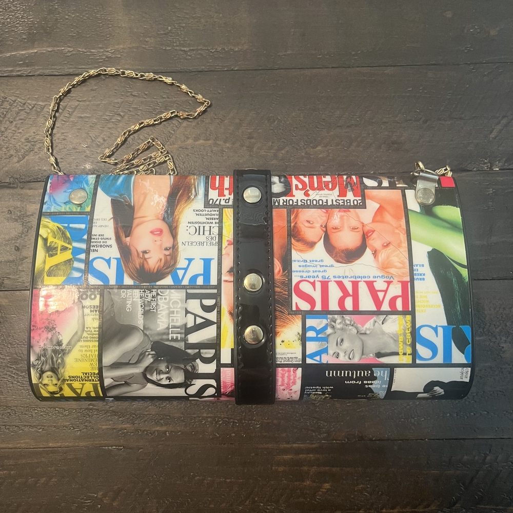 Colorful Magazine Print Chain Bag